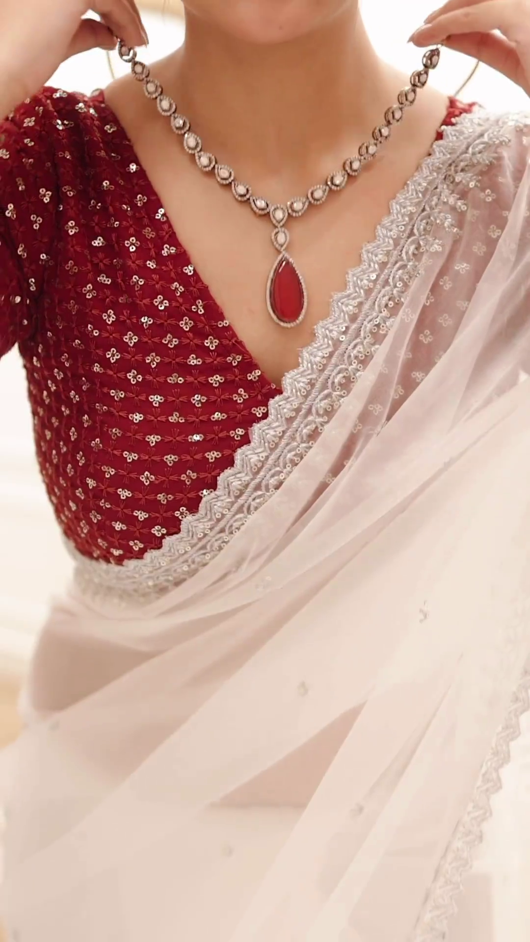 White Organza Saree With Cut Dana Embroidered Borders